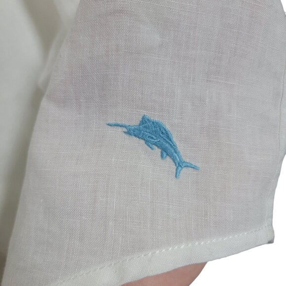 Tommy Bahama 100% Linen Hawaiian Shirt Beach Resortwear White Sz 2XLB Logo EUC - Picture 2 of 9